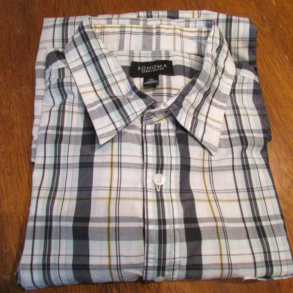 Sonoma Life+style Shirt Mens XL Multicolor Plaid Short Sleeve Button Front